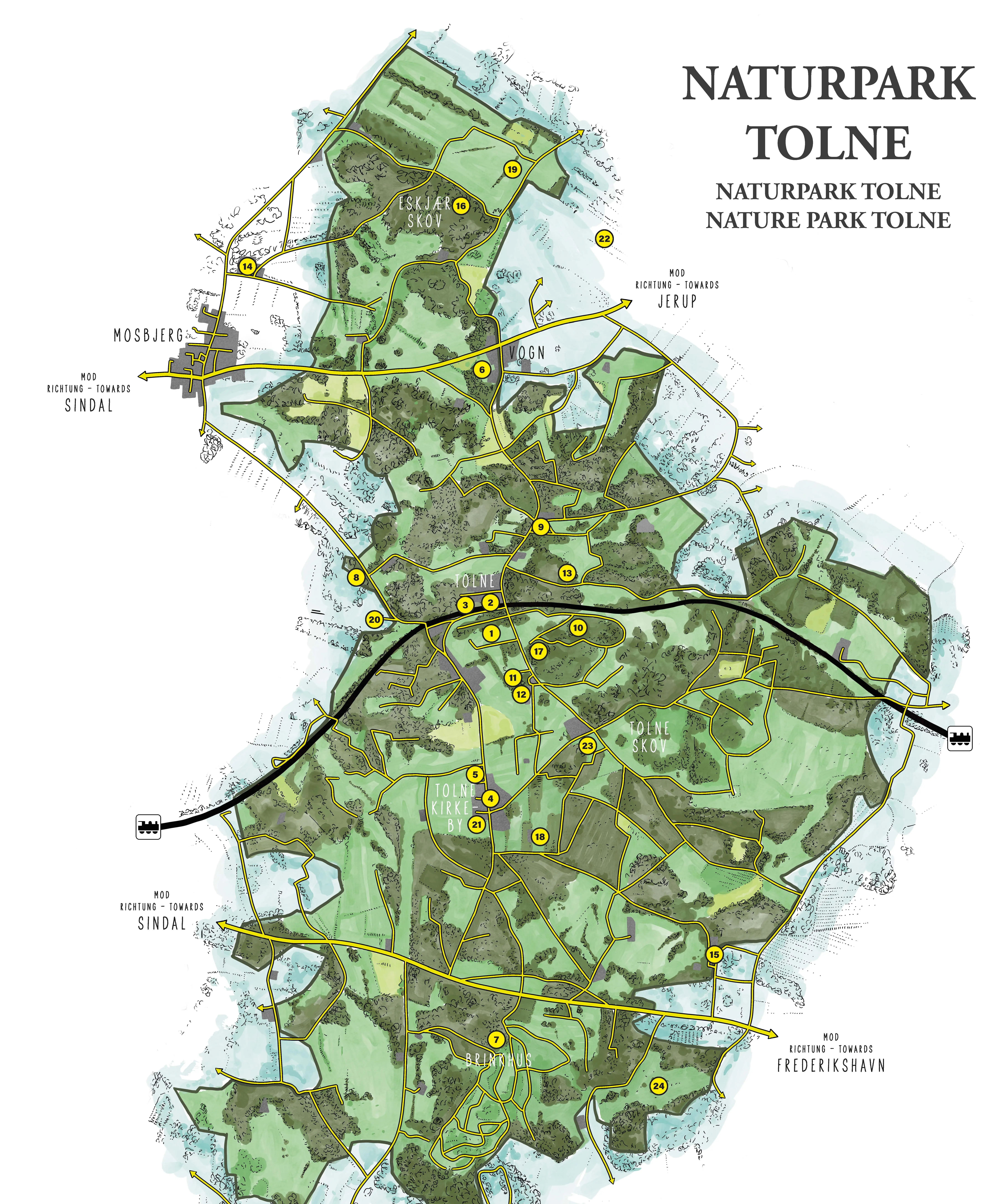Billedet viser kort over Naturpark Tolne
